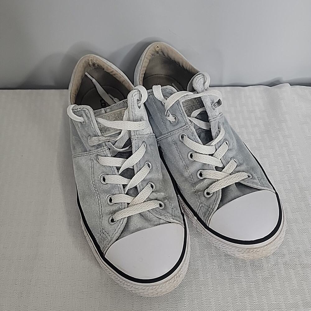 Converse All Star Chuck Taylor Lace Up Shoes Gray Velvet Fabric Juniors Size 6‎